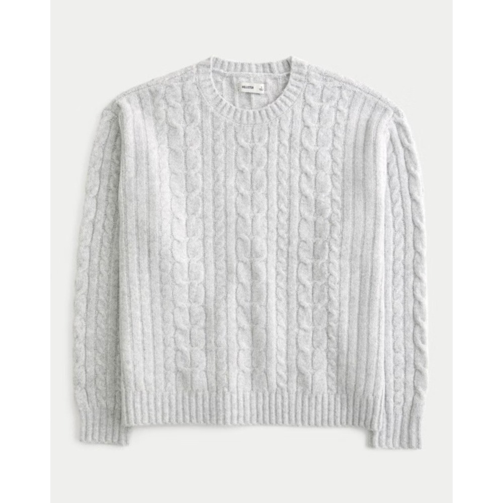 Hollister Comfy Cloud Cable Knit Crew Sweater Cream White Long Sleeve Size‎ M